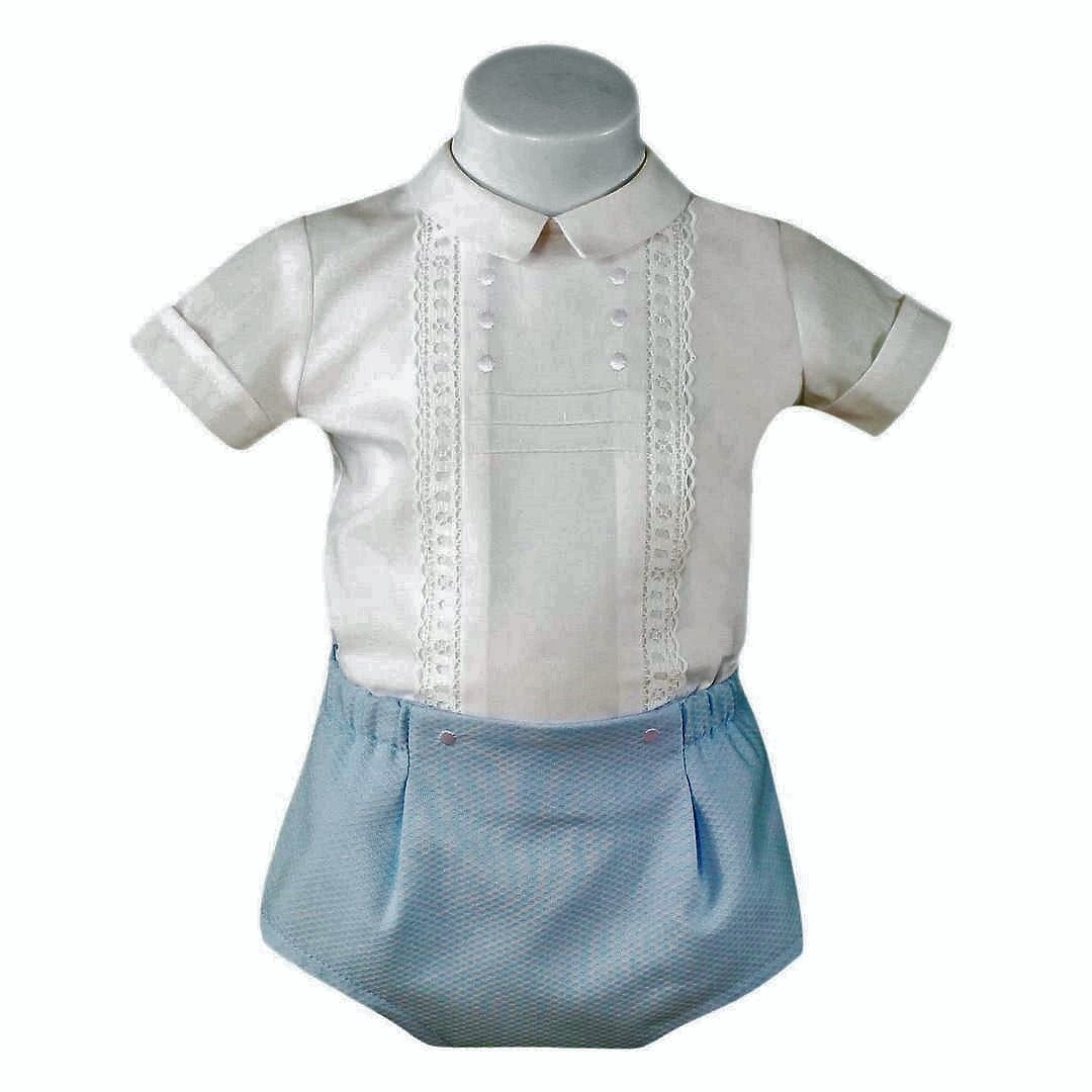 Conjunto bebé Miranda ref. 23/0032/23 Blusa blanca y pantalón celeste
